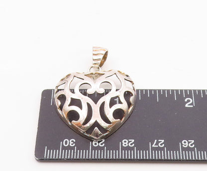 925 Sterling Silver  Vintage Shiny Cutout Love Heart Dome Pendant  PT17359