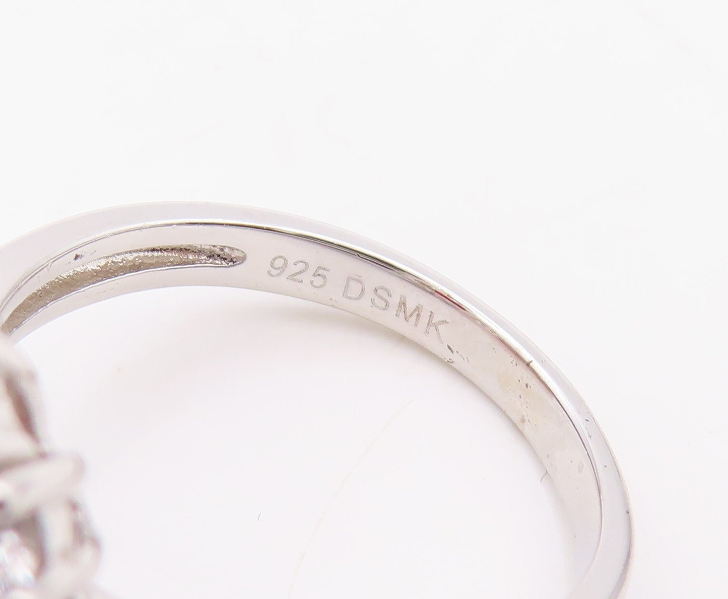 925 Sterling Silver Vintage Ring Rectangle Red Halo White CZ   Sz 7  RG30363