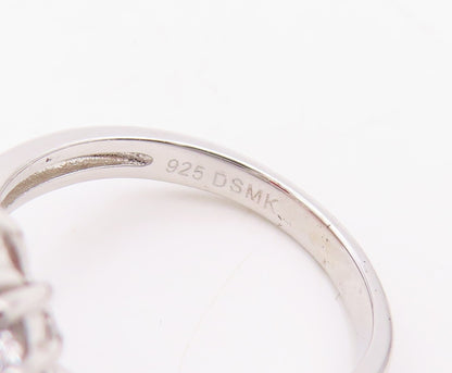 925 Sterling Silver Vintage Ring Rectangle Red Halo White CZ   Sz 7  RG30363