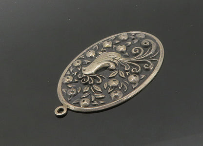 INTERNATIONAL 925 Silver Vintage Oxidized Floral Bird Scene Pendant PT17185