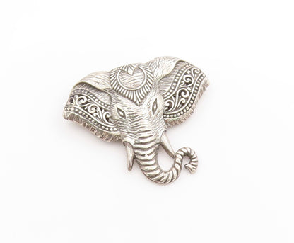 925 Sterling Silver Vintage Pendant Etched Royal Majestic Elephant Face  PT25027