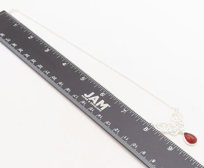 925 Sterling Silver  Cabochon Cut Amber Butterfly Thin Chain Necklace  NE1298