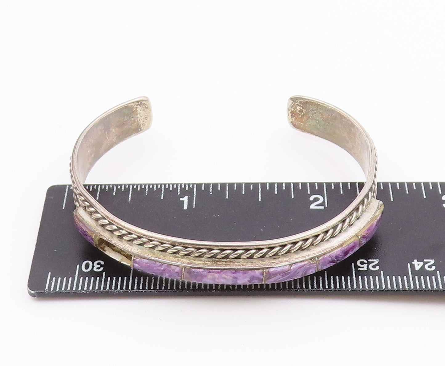 YAZZIE NAVAJO 925 Silver  Vintage Multi Charoite Braided Cuff Bracelet  BT9538