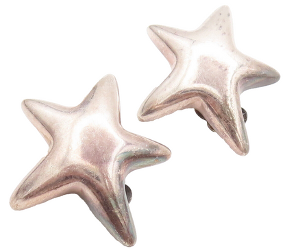 PAT AIRESS 925 Sterling Silver  Vintage Designer Solid Star Earrings  EG12753