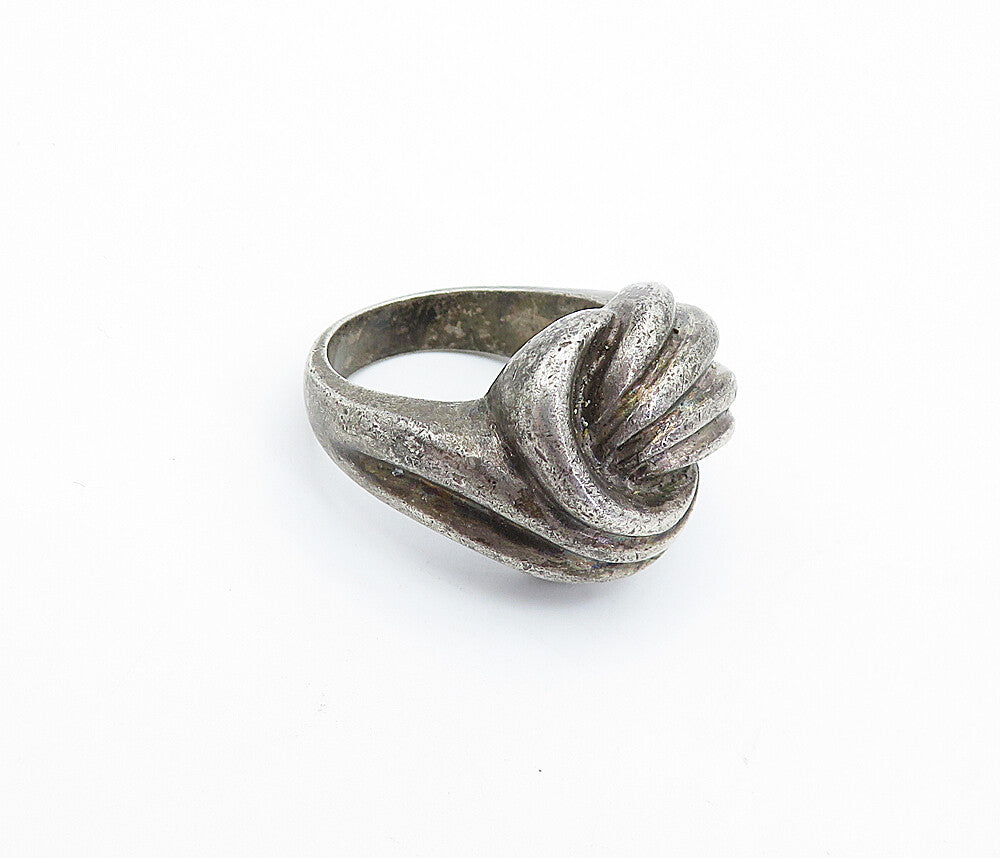 925 Sterling Silver  Vintage Dark Tone Twist Knot Dome Band Ring Sz 6.5 RG3968
