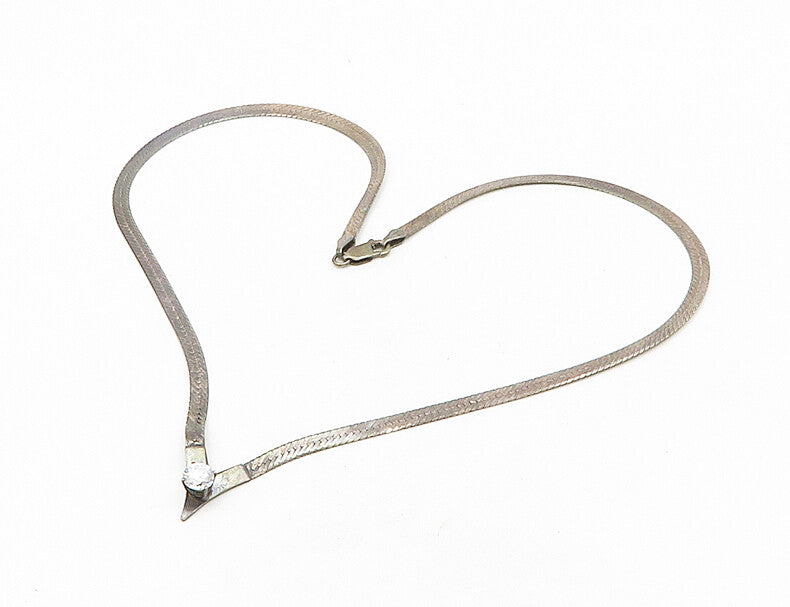 925 Sterling Silver Vintage Cubic Zirconia Dark Tone Snake Chain Necklace NE3216