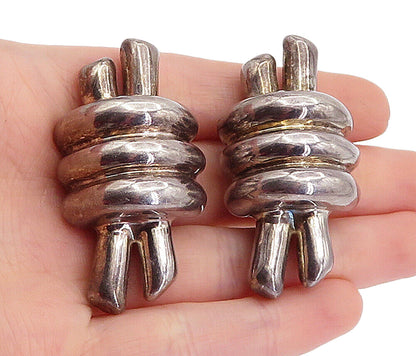 DESIGNER 925 Silver  Vintage Dark Tone Hollow Non Pierce Drop Earrings  EG2599