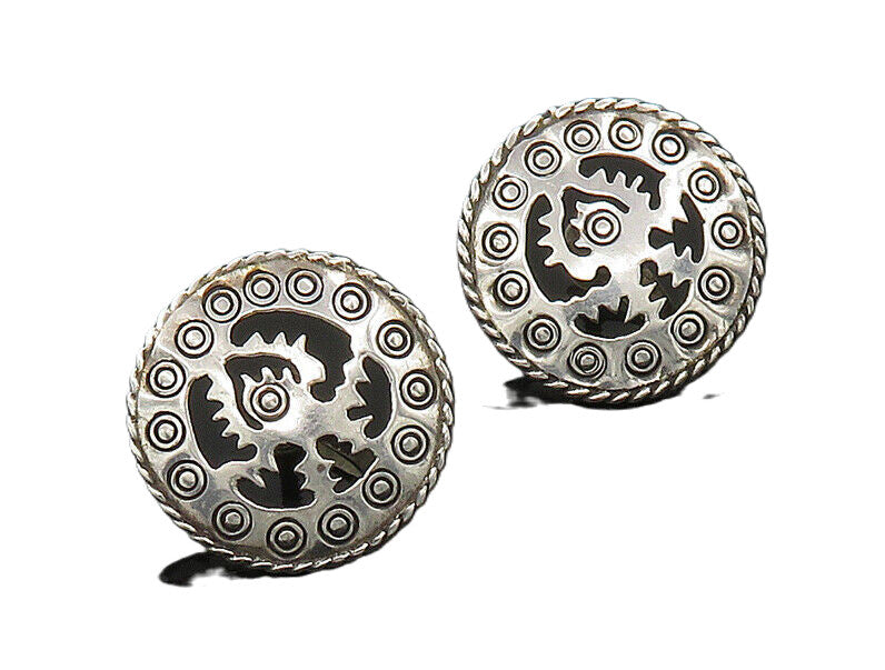 MEXICO 925 Sterling Silver  Vintage Shiny Cutout Non Pierce Earrings  EG9825