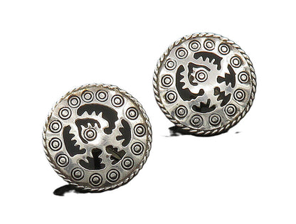 MEXICO 925 Sterling Silver  Vintage Shiny Cutout Non Pierce Earrings  EG9825