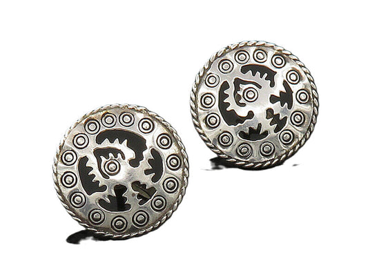 MEXICO 925 Sterling Silver  Vintage Shiny Cutout Non Pierce Earrings  EG9825