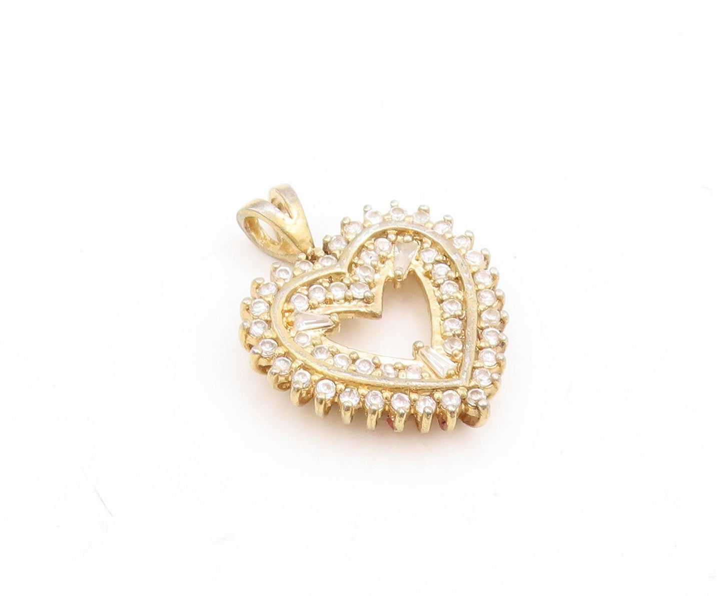 925 Sterling Silver Vintage Pendant Gold Plated Designer CZ Inlay Heart  PT23806