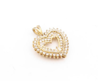 925 Sterling Silver Vintage Pendant Gold Plated Designer CZ Inlay Heart  PT23806