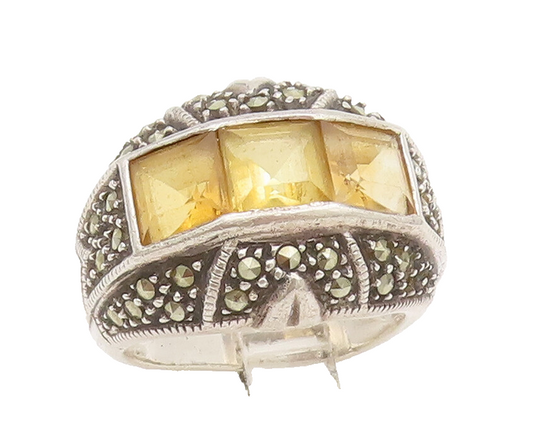 925 Sterling Silver Vintage Ring JUDITH JACK Citrine & Marcasite Sz 7  RG27956