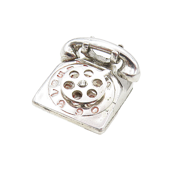 925 Sterling Silver  Vintage Shiny Old Fashioned Telephone Pendant  PT6575