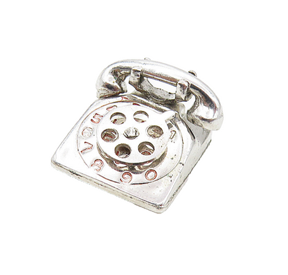 925 Sterling Silver  Vintage Shiny Old Fashioned Telephone Pendant  PT6575