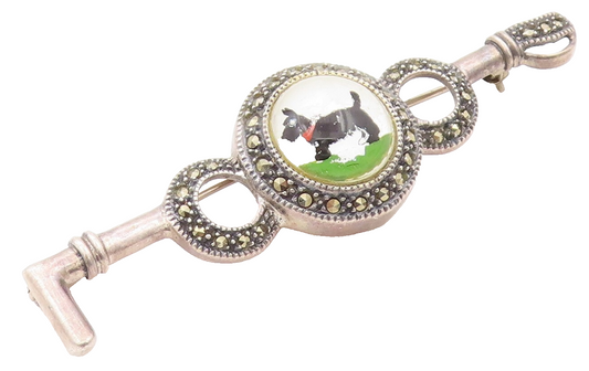 925 Sterling Silver Vintage Brooch JUDITH JACK Dog Photo Halo Marcasite  BP11533