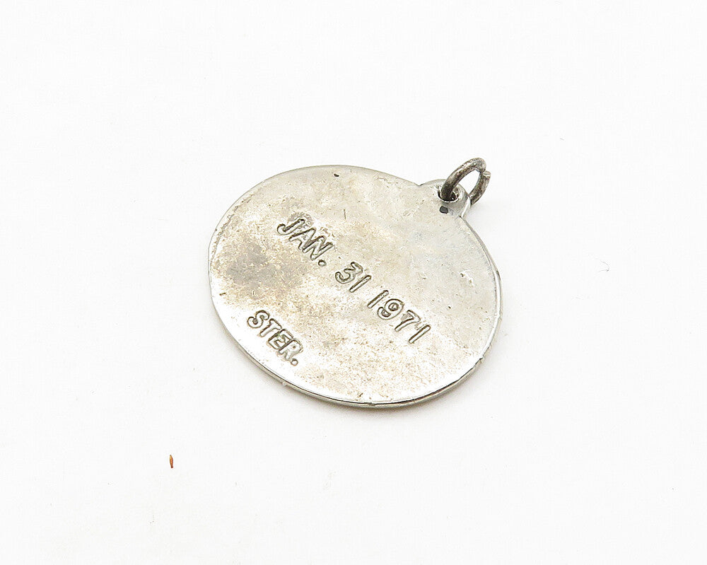 925 Sterling Silver  Vintage Apollo 14 Spacecraft 1971 Round Pendant  PT15514