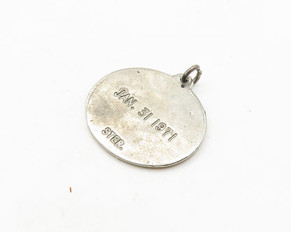 925 Sterling Silver  Vintage Apollo 14 Spacecraft 1971 Round Pendant  PT15514