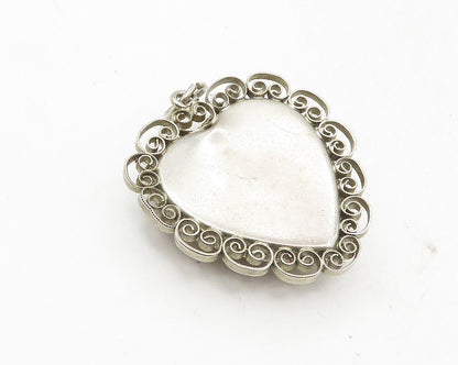 925 Sterling Silver  Vintage Cabochon Agate Love Heart Swirl Pendant  PT7282