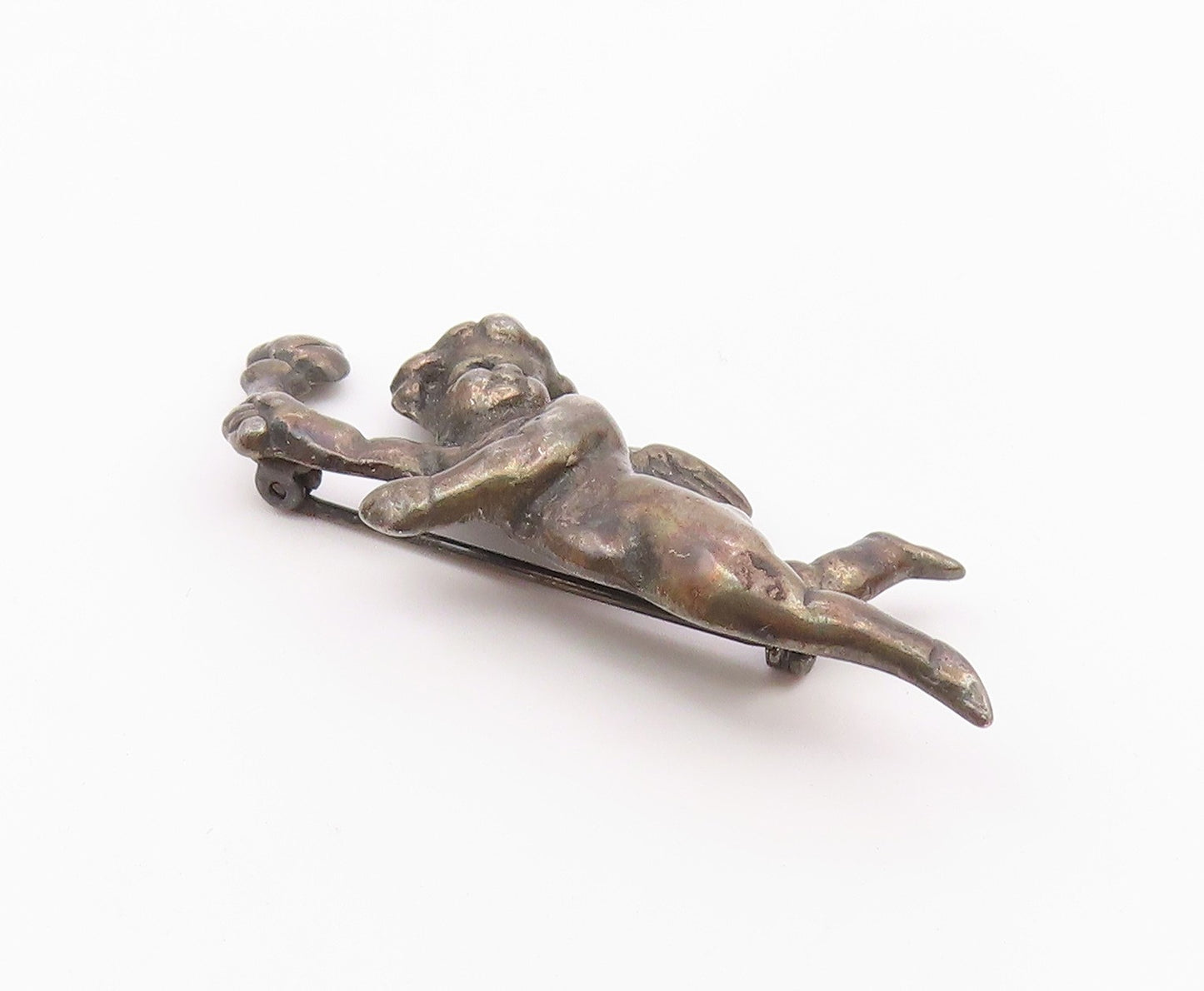 925 Sterling Silver  Vintage Antique Baby Angel With Torch Brooch Pin  BP8578