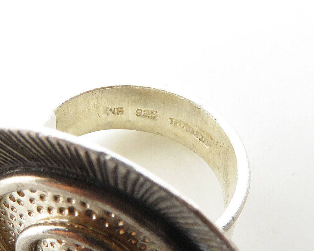 925 Sterling Silver  Vintage Shiny Etched Spiral Statement Ring Sz 8  RG19727