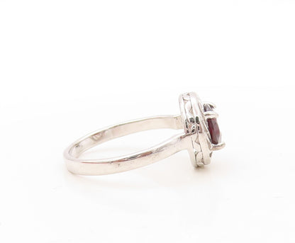 925 Sterling Silver Vintage Ring Rose Round Garnet Cutout Frame  Sz 8  RG31065
