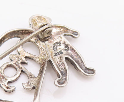925 Sterling Silver Vintage Brooch Pin Love Mom Cutout With Children  BP11109