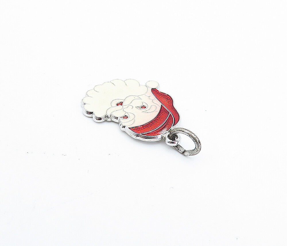 925 Sterling Silver  Vintage Enamel Coated Santa Clause XMas Pendant  PT2645