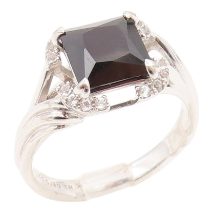 925 Sterling Silver Vintage Ring Elegant Onyx & CZ Twisted Band  Sz 9  RG35879