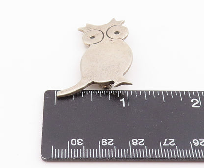 MEXICO 925 Sterling Silver Vintage Shiny Smooth Owl Brooch Pin  BP8253