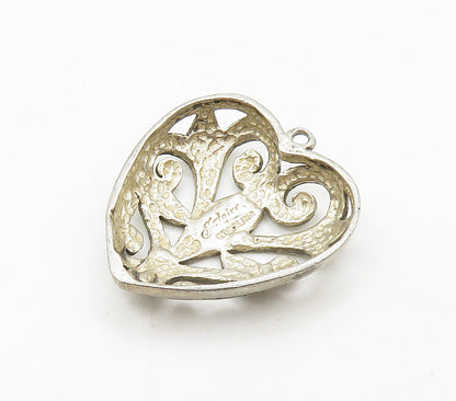 JEZLAINE 925 Silver  Vintage Floral Leaf Love Heart Dome Pendant  PT12584