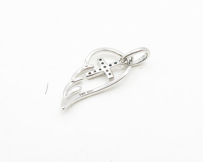 925 Sterling Silver  Topaz Religious Cross Angel Wing Motif Pendant  PT14668