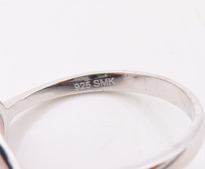 925 Sterling Silver Vintage Ring Designer CZ Swirl & Pink Gemstone  Sz 7 RG30647