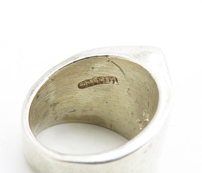 MEXICO 925 Silver  Vintage Shiny Etched Pointed Dome Band Ring Sz 7  RG6972