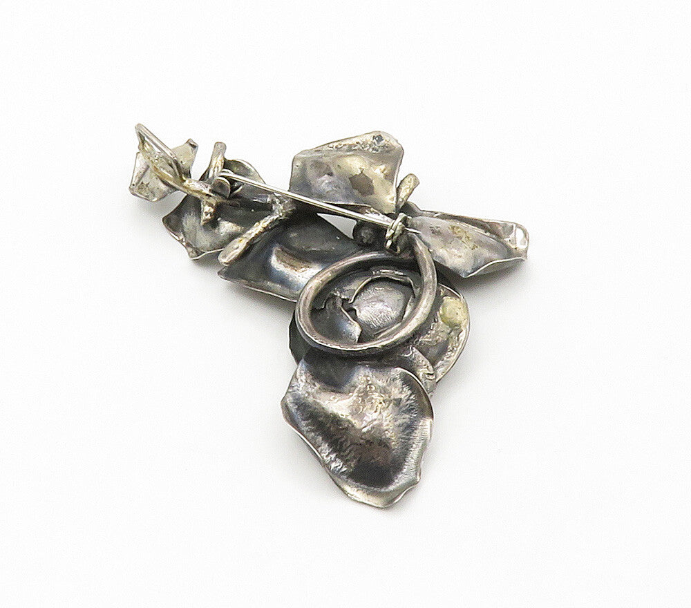 925 Sterling Silver  Vintage Handmade Sculpted Rose Flower Brooch Pin  BP6097