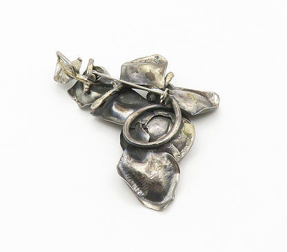 925 Sterling Silver  Vintage Handmade Sculpted Rose Flower Brooch Pin  BP6097