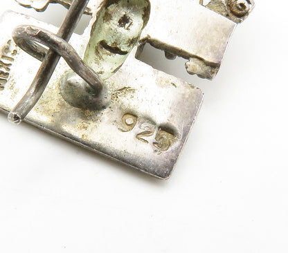 925 Sterling Silver  Vintage Antique Face Mask Floral Drop Earrings  EG7666