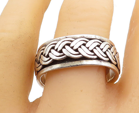 925 Sterling Silver  Vintage Raised Braided Design Band Ring Sz 12.5  RG5857