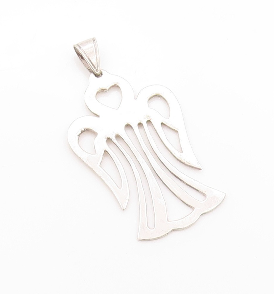 925 Sterling Silver Vintage Pendant Designer Cutout Angel With Wings  PT24130