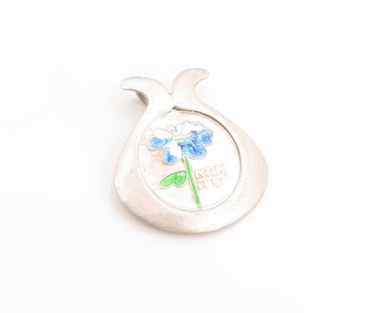 925 Sterling Silver Vintage Pendant Enameled Floral Dear Mom Coin Charm  PT25131