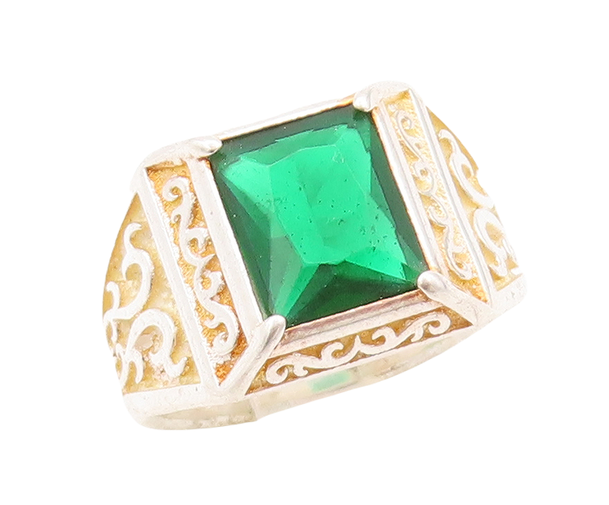925 Sterling Silver Vintage Ring Swirly Carved Square Cut CZ  Sz 9  RG31134