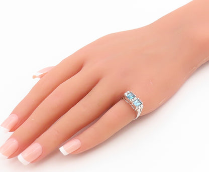 925 Sterling Silver Vintage Ring Blue Topaz & CZ Elegant Split Band Sz 6 RG34871