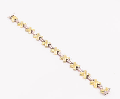 925 Sterling Silver Vintage Bracelet Fold Plated Cutout Cross And Links  BT10403