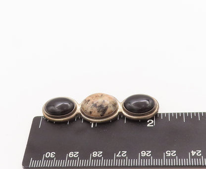 925 Sterling Silver Vintage Brooch Pin GFMW Cabochon Oval Jasper & Onyx  BP11054