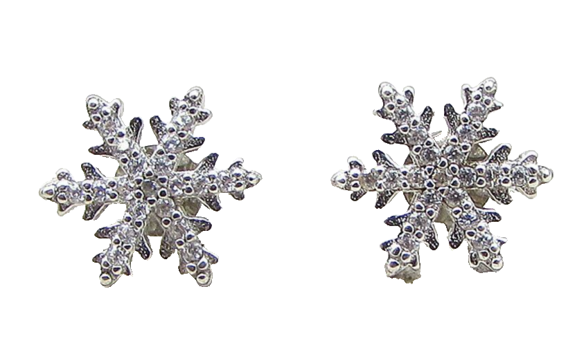 925 Sterling Silver  White Cubic Zirconia Snowflake Stud Earrings  EG1425