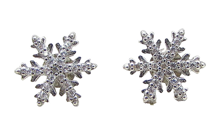 925 Sterling Silver  White Cubic Zirconia Snowflake Stud Earrings  EG1425