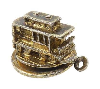 925 Sterling Silver  Vintage San Francisco Cable Car Trolley Pendant  PT8154
