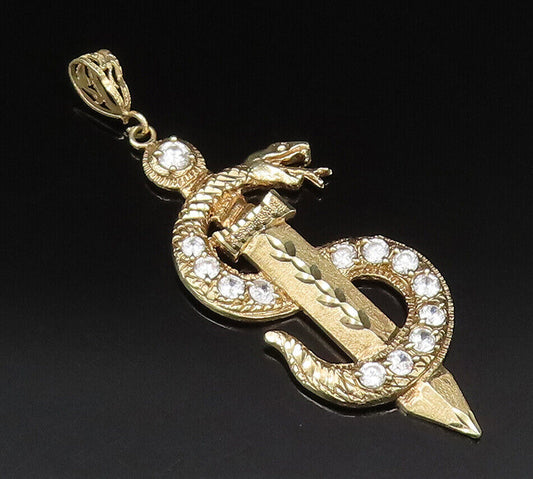 10K GOLD  Vintage Cubic Zirconia Snake Wrapped Around Sword Pendant  GP502