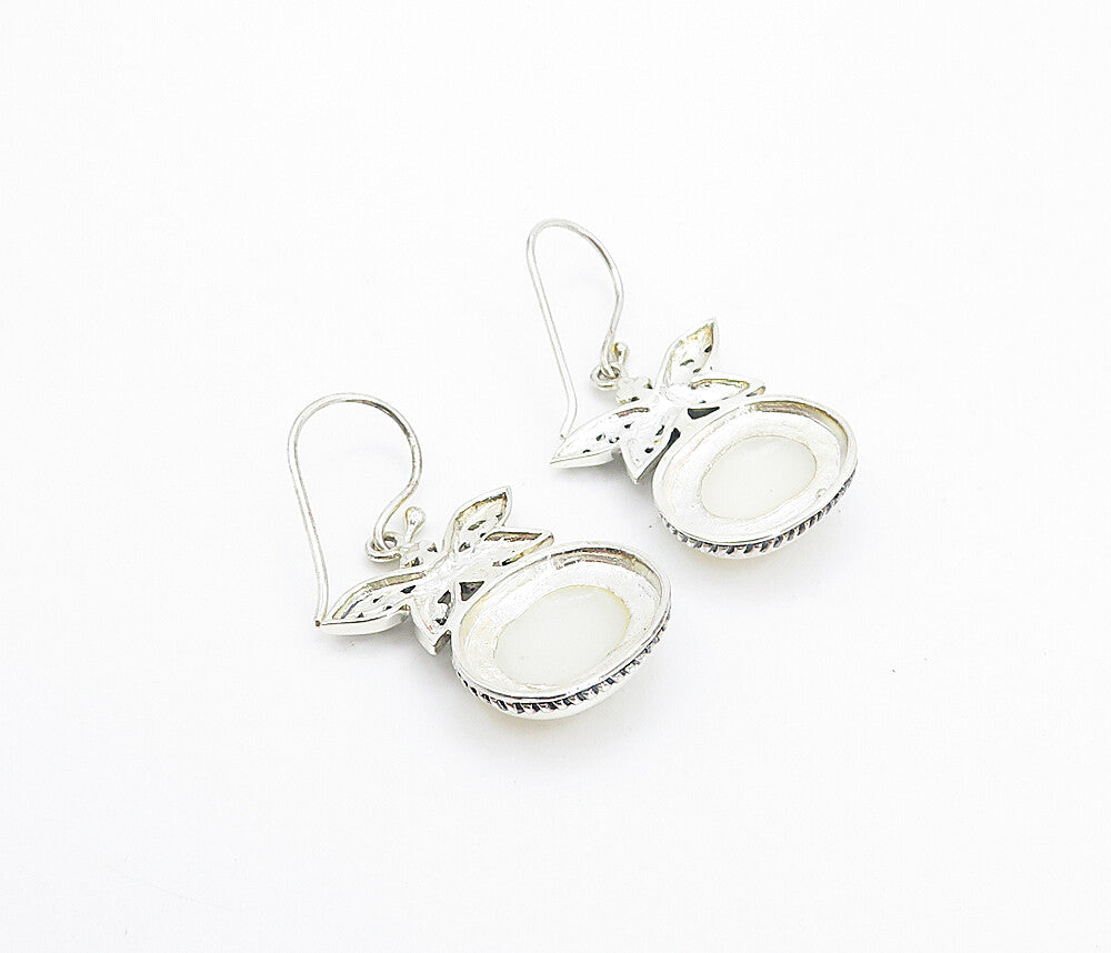 925 Sterling Silver  Mother Of Pearl Dragonfly Twist Dangle Earrings  EG3239