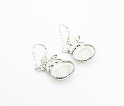 925 Sterling Silver  Mother Of Pearl Dragonfly Twist Dangle Earrings  EG3239